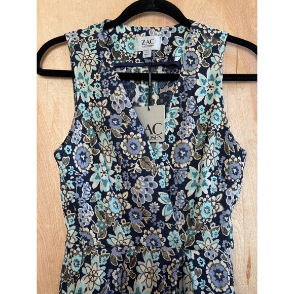ZAC Zac Posen Pepper Jumpsuit Size 8 Blue Aqua Floral Sleeveless Made USA NWT - Picture 9 of 16